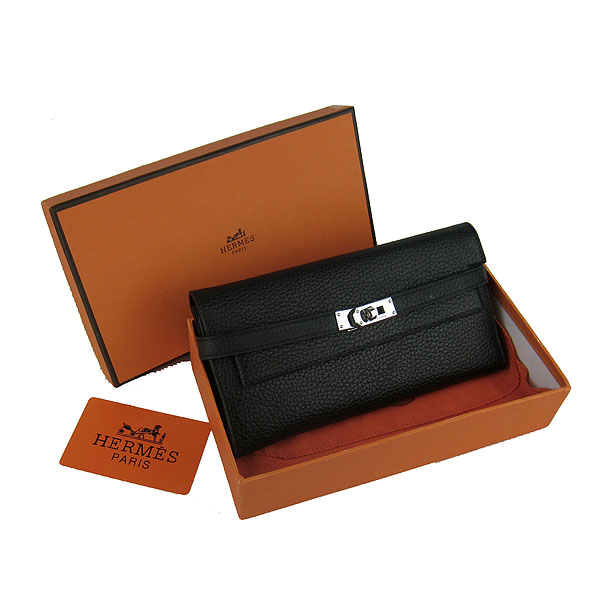 High Quality Hermes Kelly Long Clutch Bag Black H009 Replica - Click Image to Close
